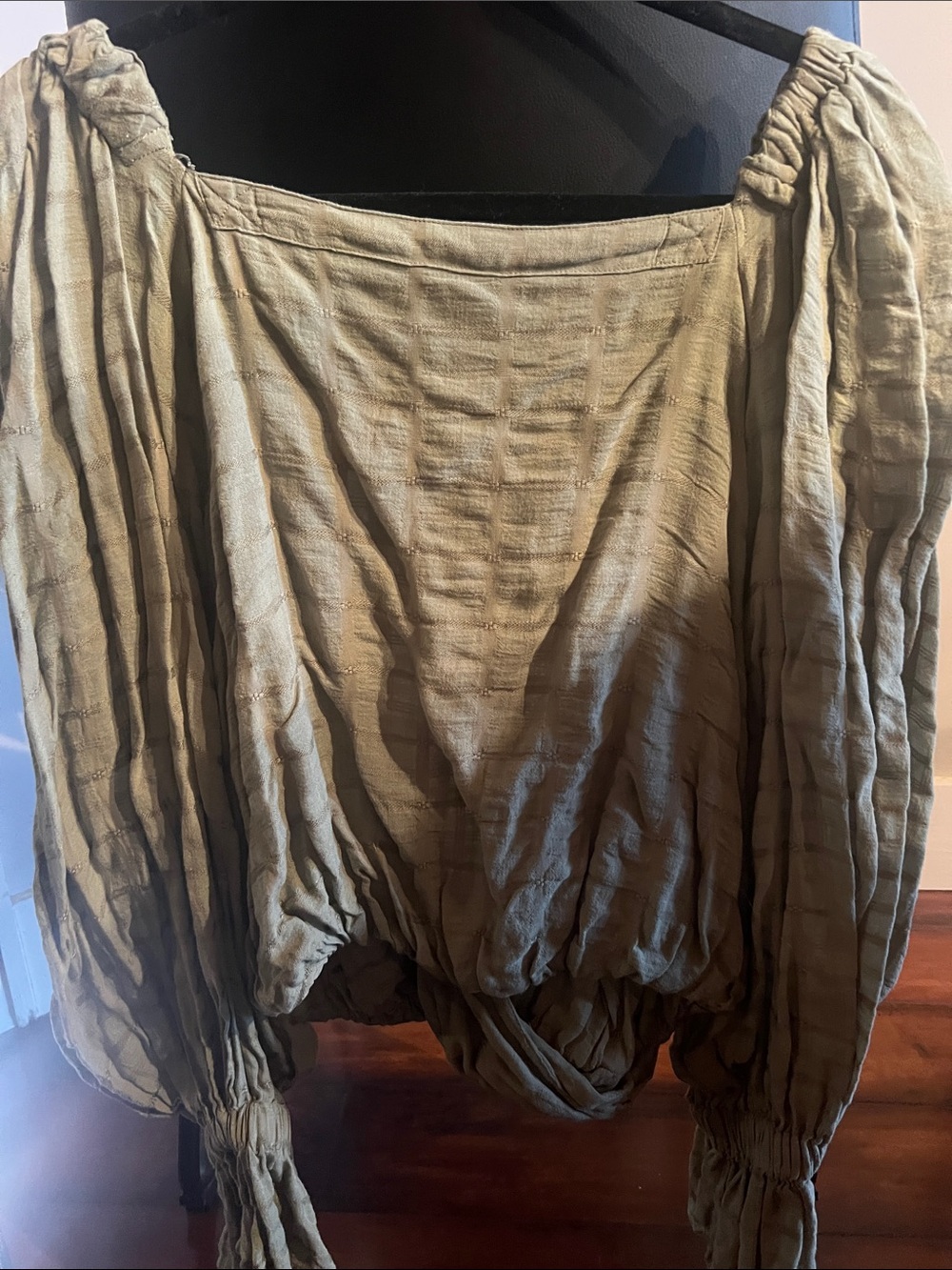 Free People Olive Textured Peasant Blouse